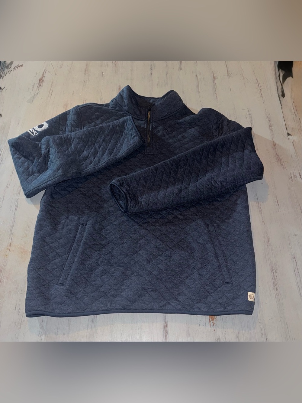 Marine Layer Corbet Quilted 1/4 Zip Pullover Men L Navy Primo Brands Custom